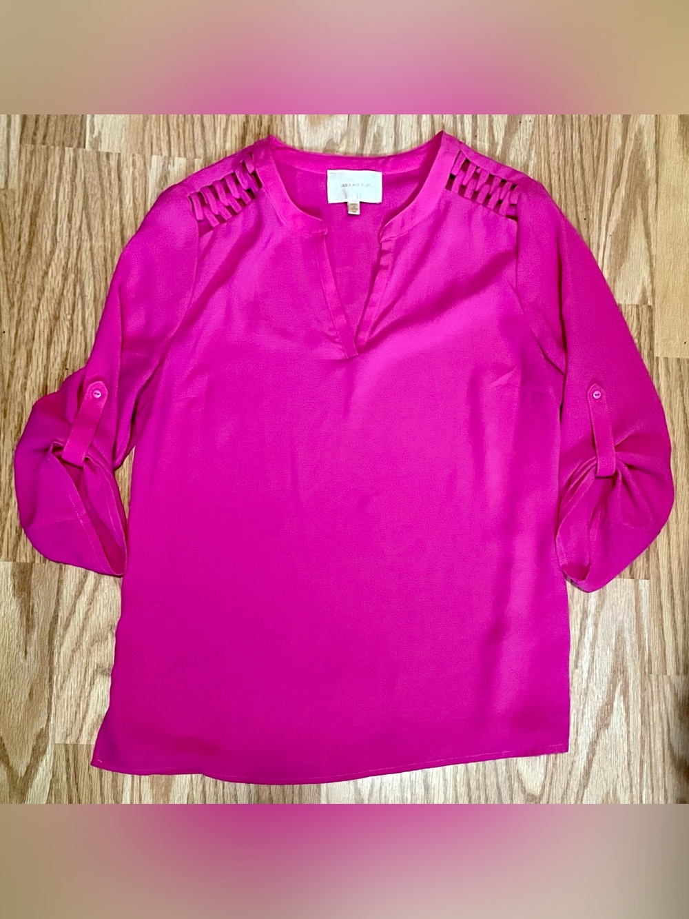 Skies Are Blue Pink Women's Split-Neck Blouse